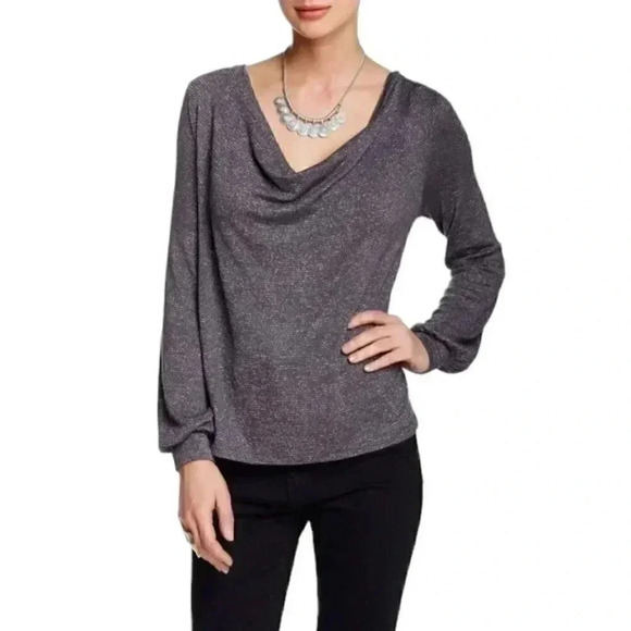 Free People Metallic Gray Cowl  Neck Palmer Long Sleeve Size Medium - Picture 1 of 14